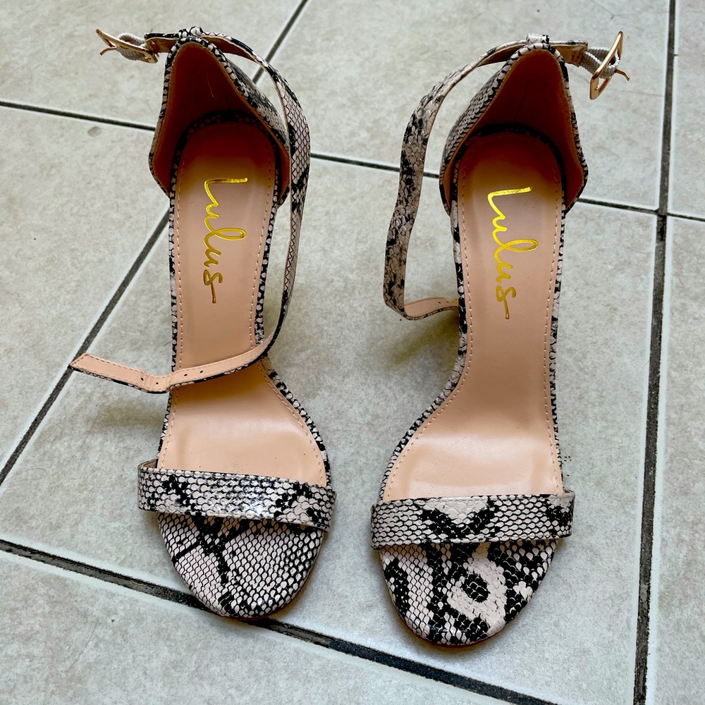 Lulu’s Faux Reptile Skin 4.5” Strappy Heels